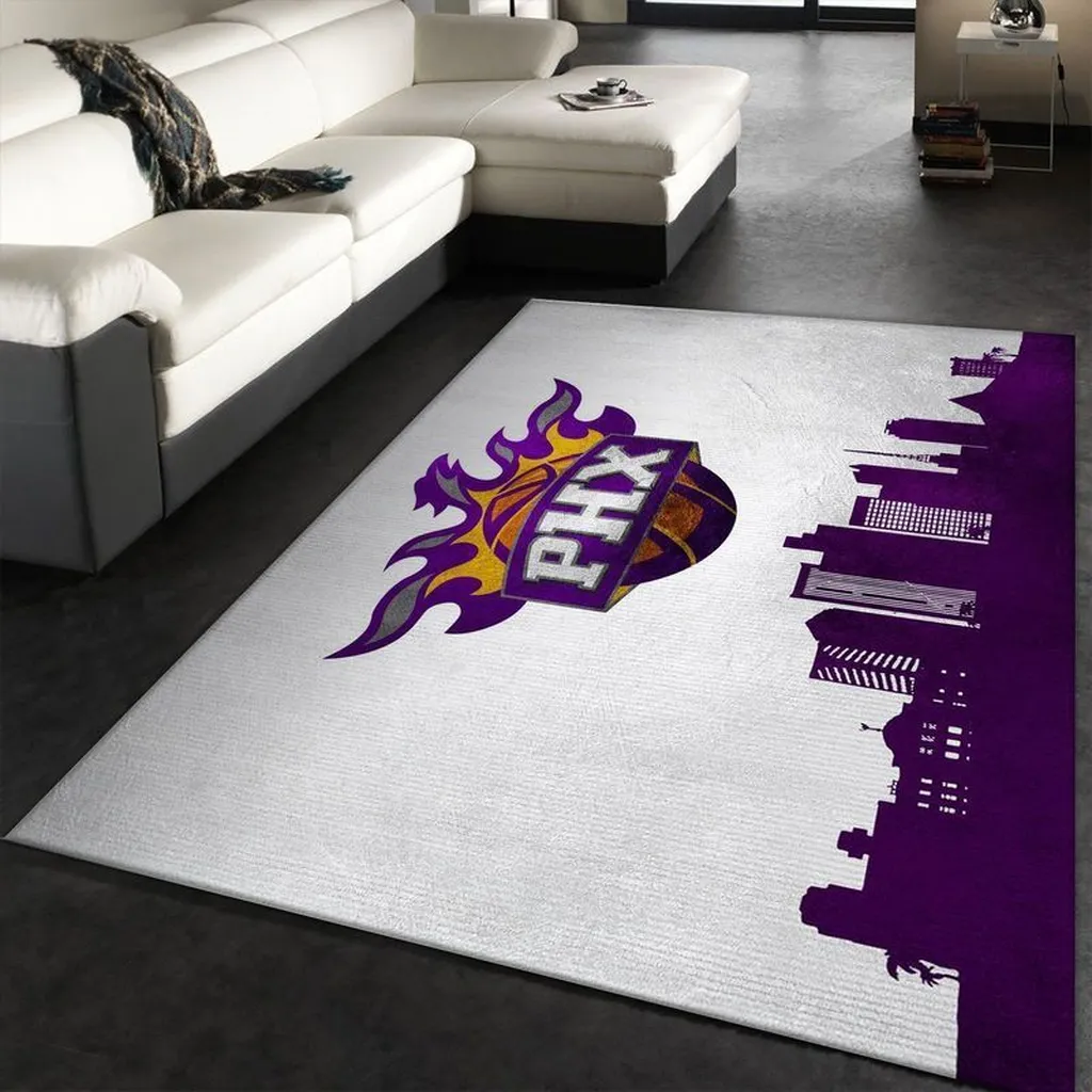 Phoenix Basketball Area Rug for Living Room Decor Purple and White