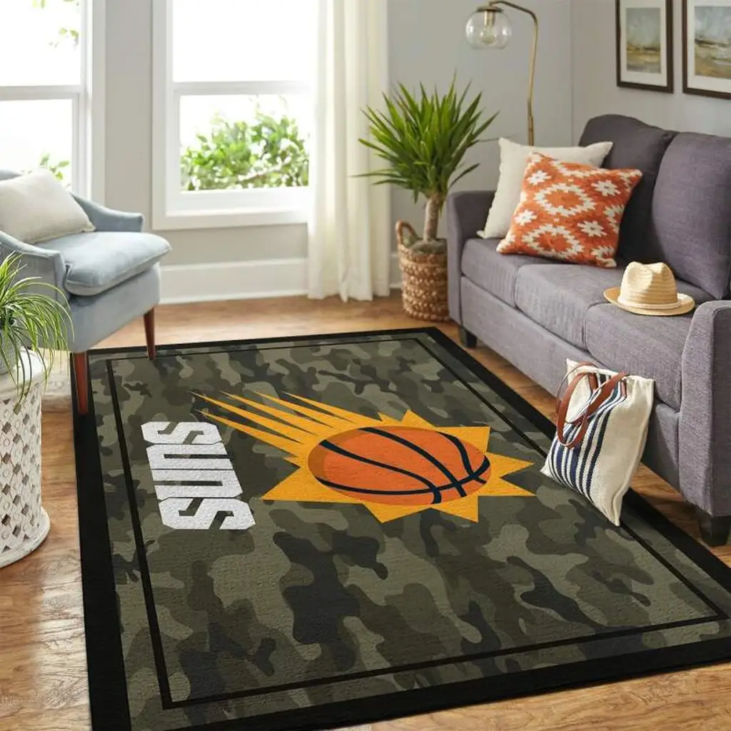 Phoenix Suns Rug - Basketball Area Camo Design Carpet Green and Orange