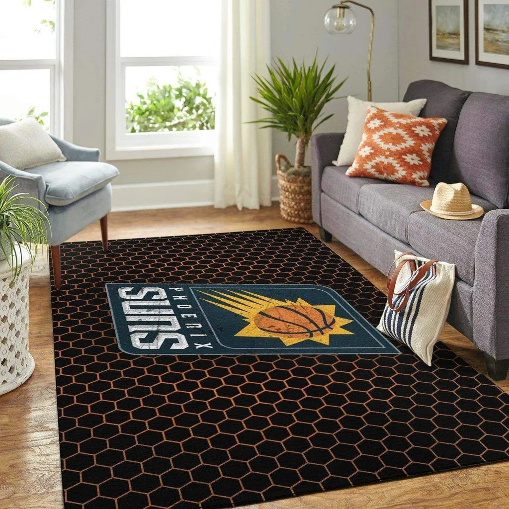 Phoenix Suns Rug - Basketball Area Hexagon Pattern Black and Orange