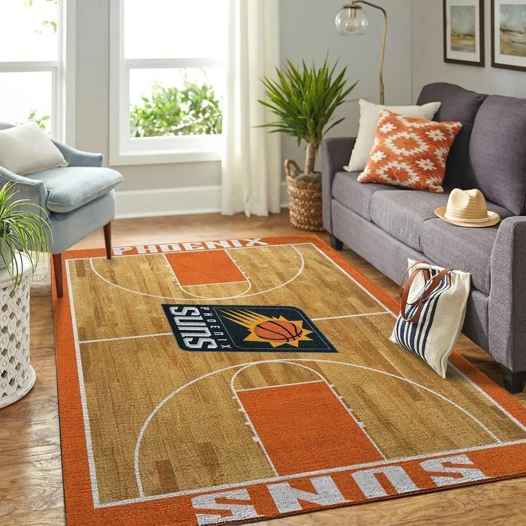 Phoenix Suns Rug - Basketball Court for Living Room Decor Orange and Brown