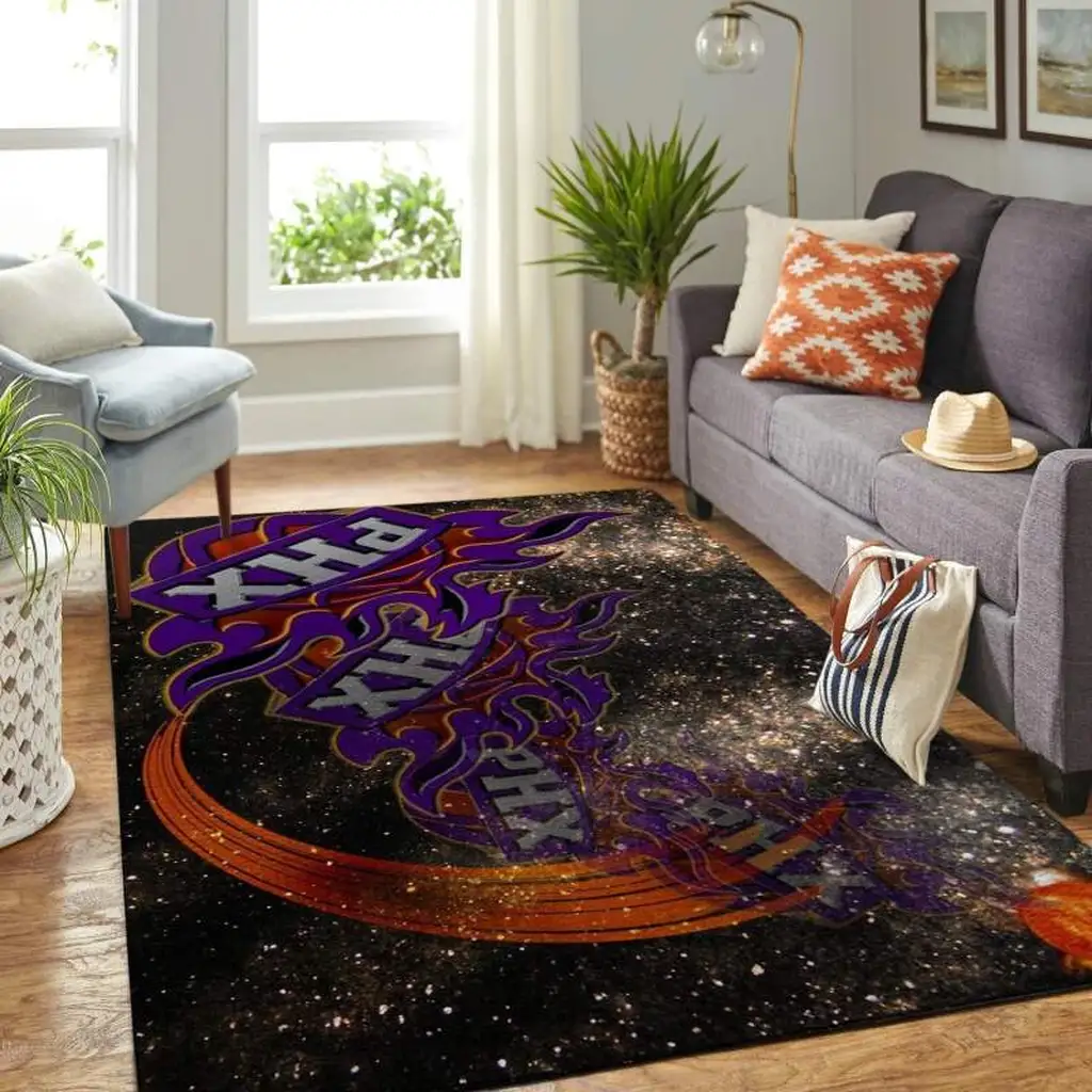 Phoenix Suns Rug - Basketball Fan Area for Living Room Black and Purple