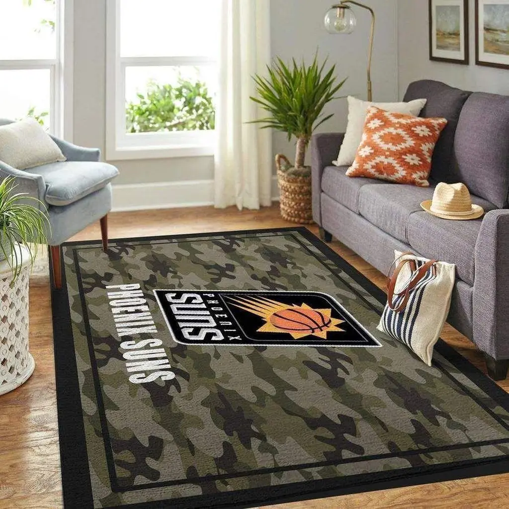 Phoenix Suns Rug - Camo Basketball for Living Room Decor Black and Green