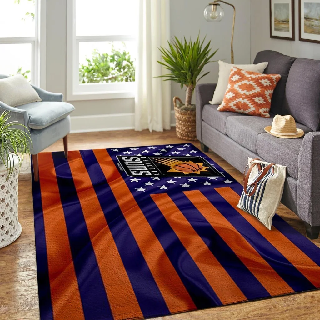 Phoenix Suns Rug - Striped Perfect for Living Room Decor Blue and Orange