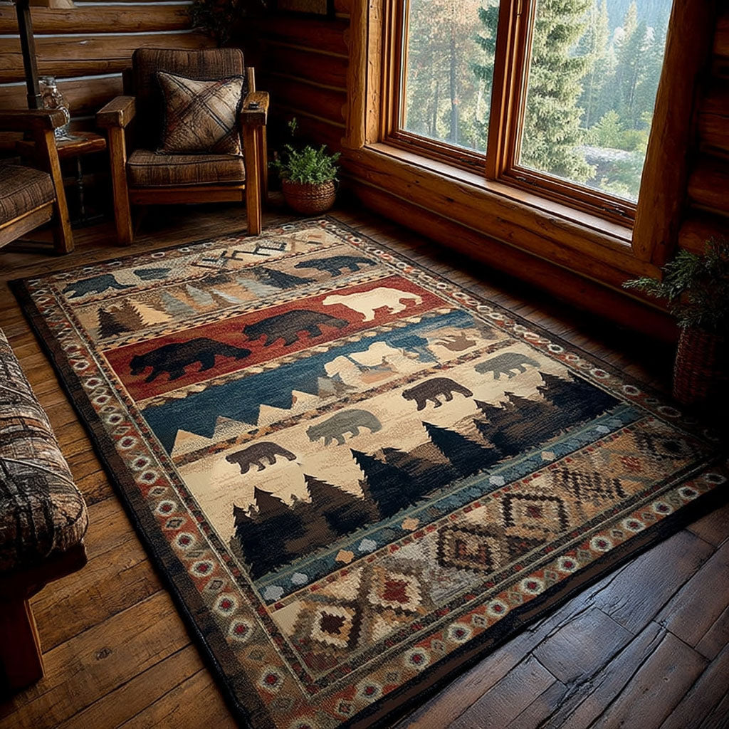 Pine Ridge Bear Area Rug - Non-Slip Washable 3D Print Rug for Living Room & BedroomTVC2108284