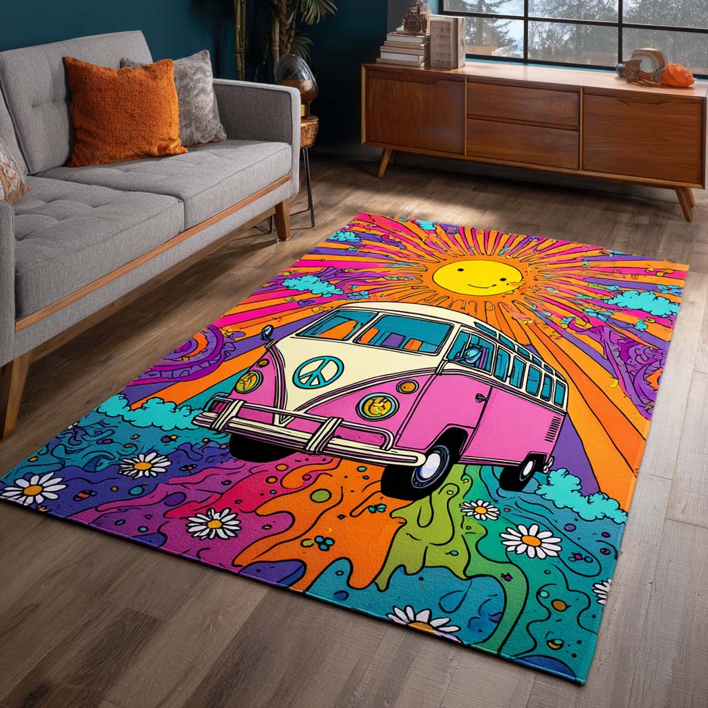 Pink Van Sunshine Area Rug - Non-Slip Washable 3D Print Rug for Living Room & BedroomTVC2108284