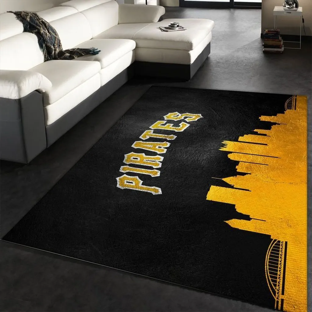 Pirate Rug with City Skyline for Living Room Black and Yellow