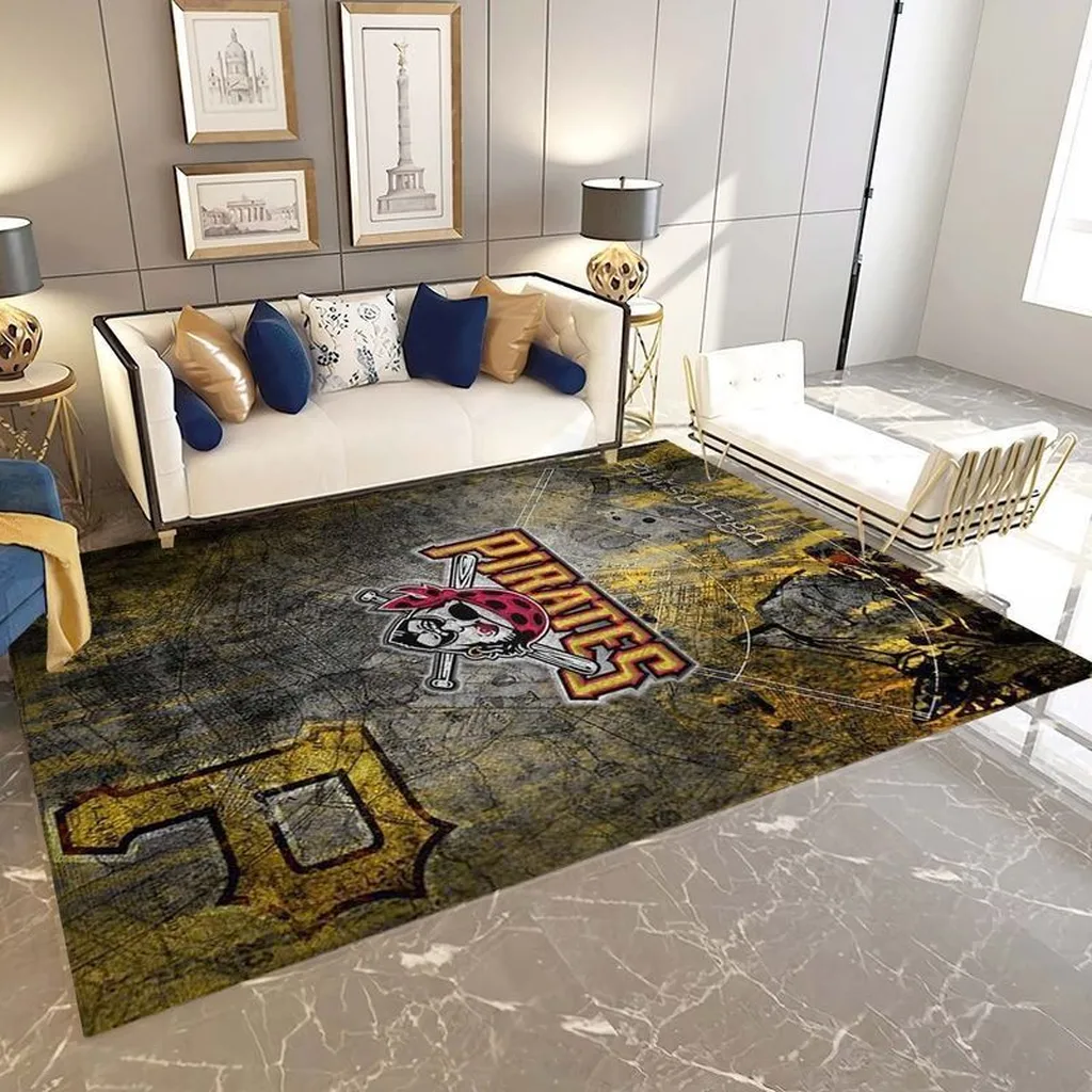 Pirates Themed Rug for Living Room Decor Black and Yellow
