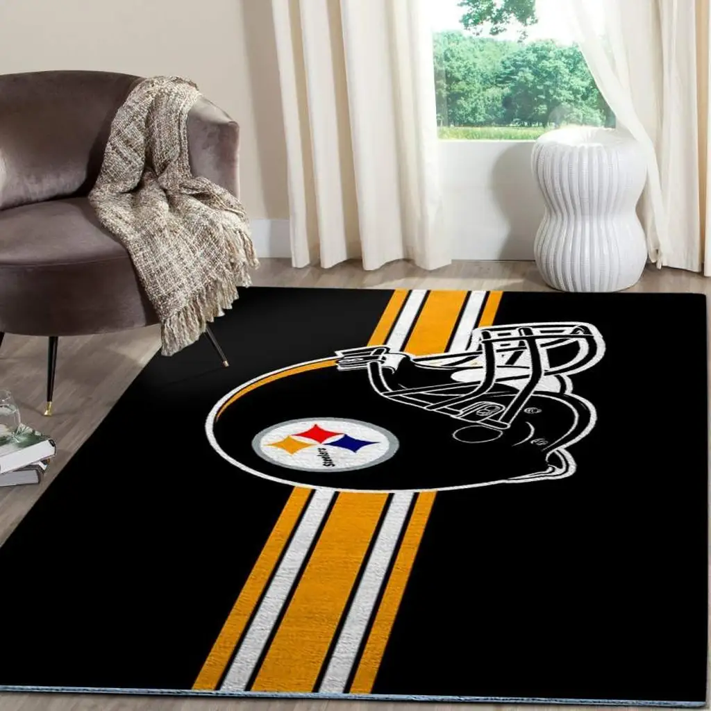 Pittsburgh Football Helmet Rug Game Room Decor Black and Yellow