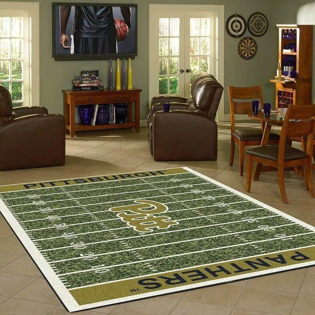 Pittsburgh Panthers Football Field Rug for Home Decor Gold and Green
