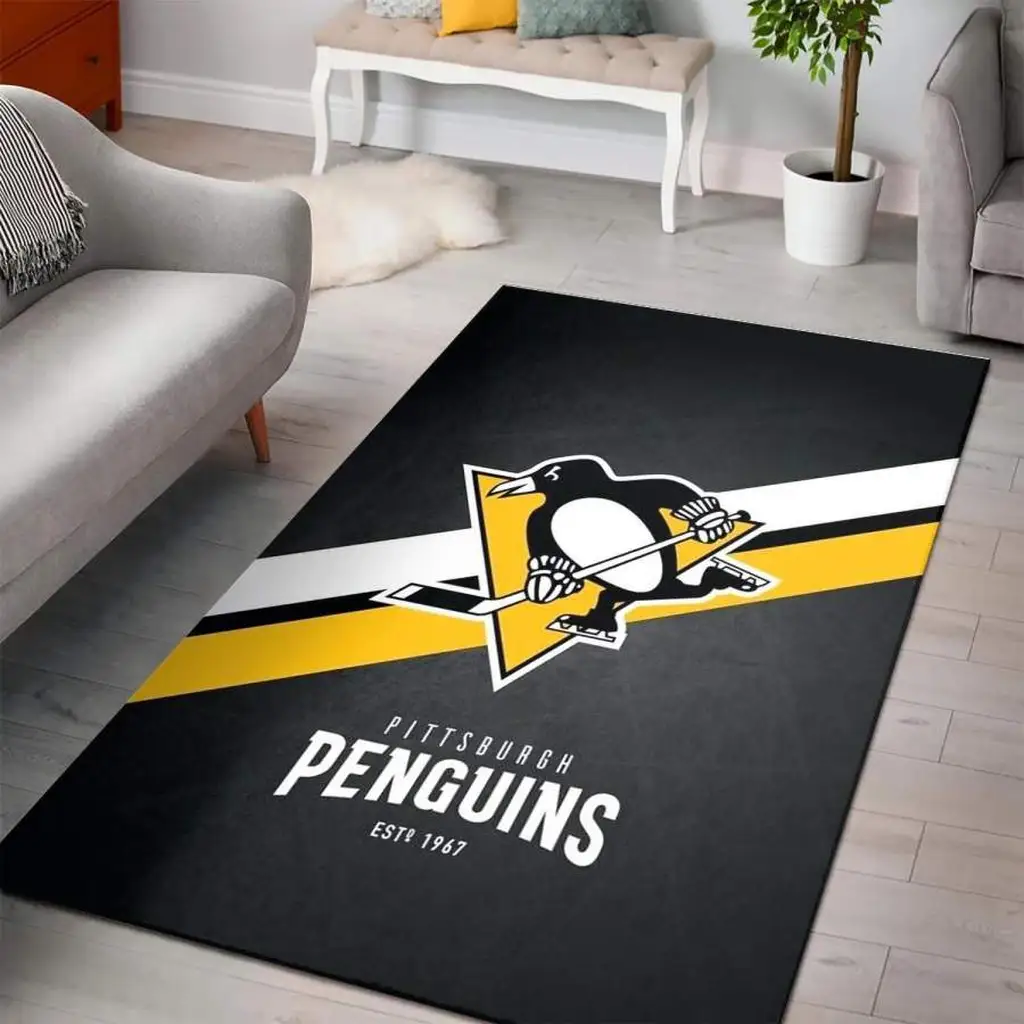 Pittsburgh Penguins Rug - NHL Hockey Fan Area Black and Yellow