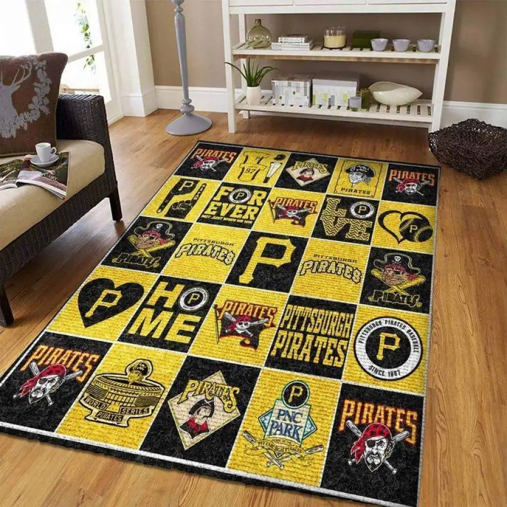 Pittsburgh Pirates Rug - Area for Home and Office Decor Black and Gray