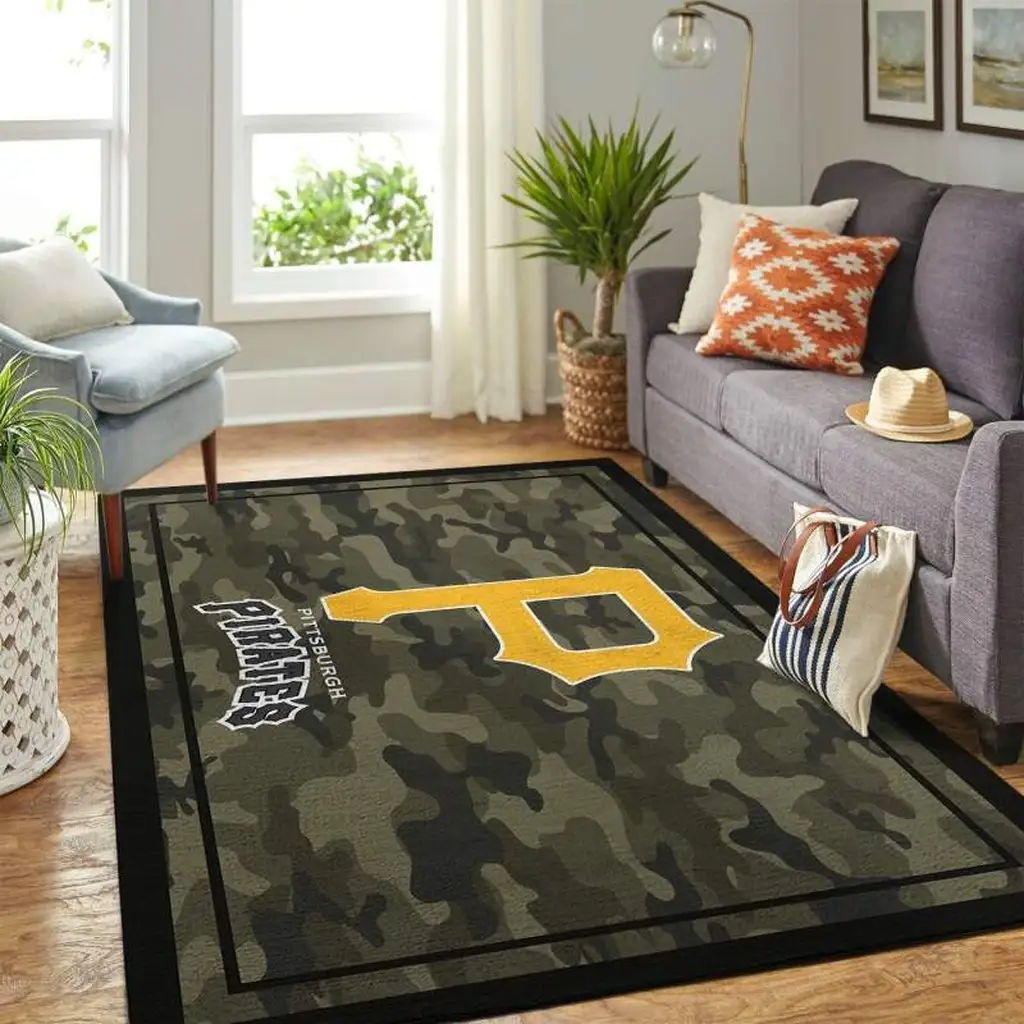 Pittsburgh Pirates Rug - Camouflage Area for Home Decor Green and Yellow