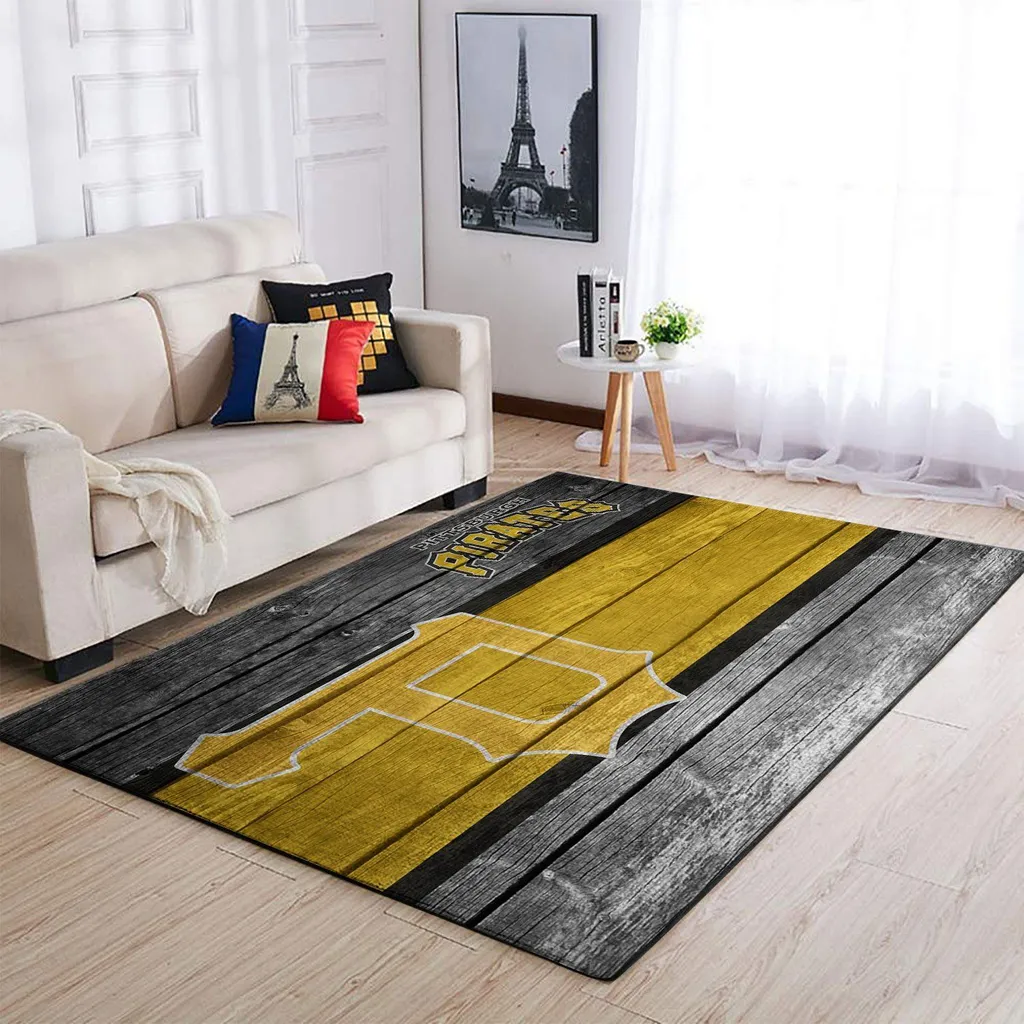 Pittsburgh Pirates Rug - Vintage Wood Look Floor Mat Black and Yellow
