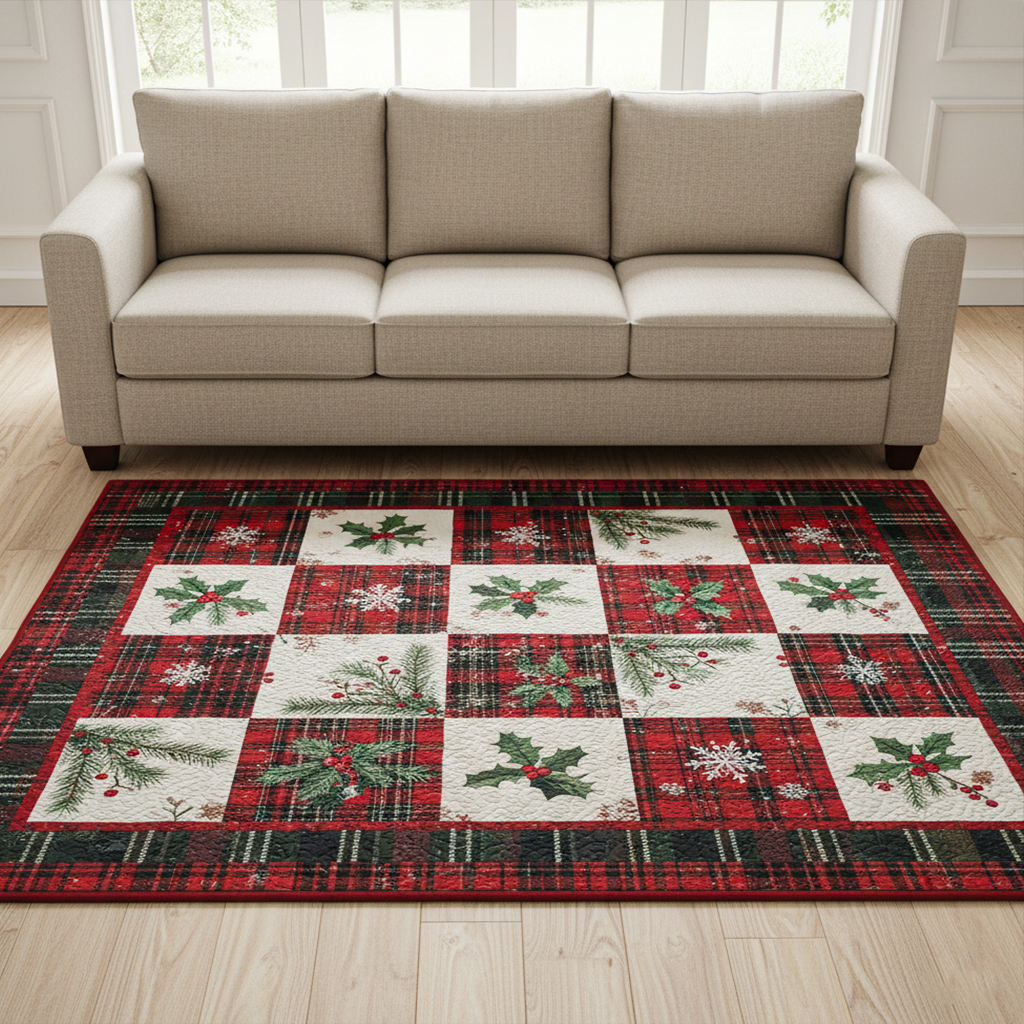 Plaid Flannel Area Rug - Non-Slip Washable 3D Print Rug for Living Room & BedroomTVC2108283