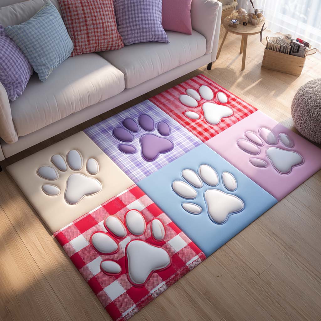 Playful Candy Paw Area Rug - Non-Slip Washable 3D Print Rug for Living Room & BedroomTVC2108284