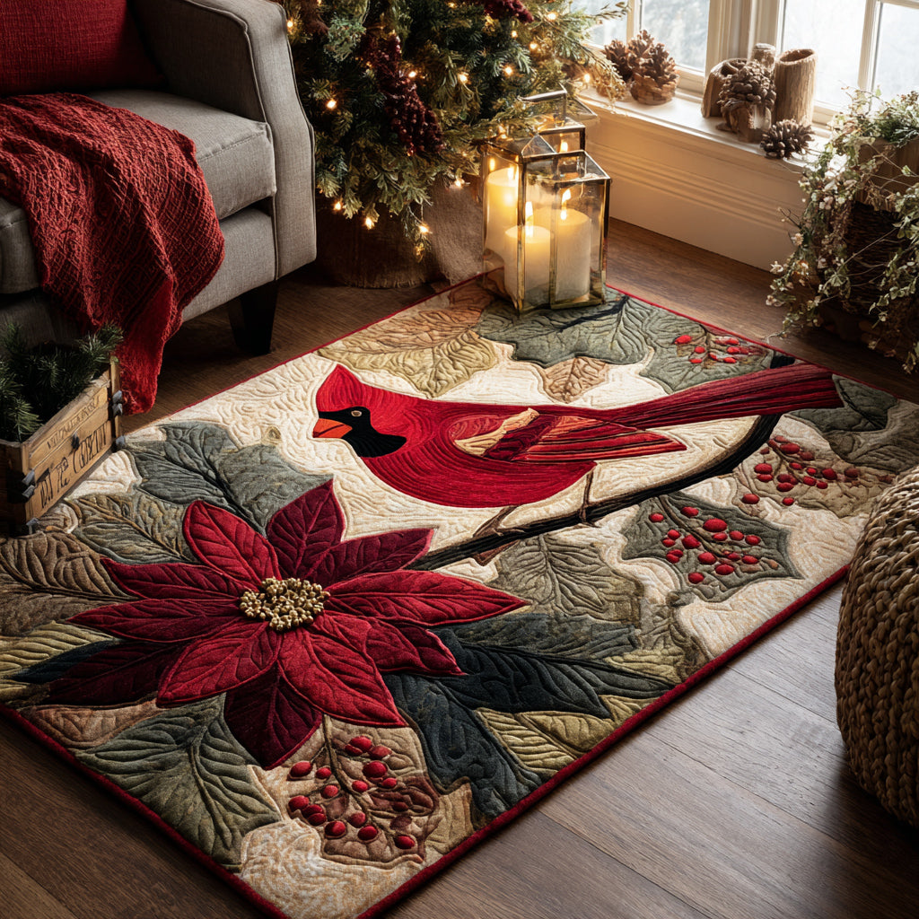 Poinsettia Cardinal Area Rug - Non-Slip Washable 3D Print Rug for Living Room & BedroomTVC2108283