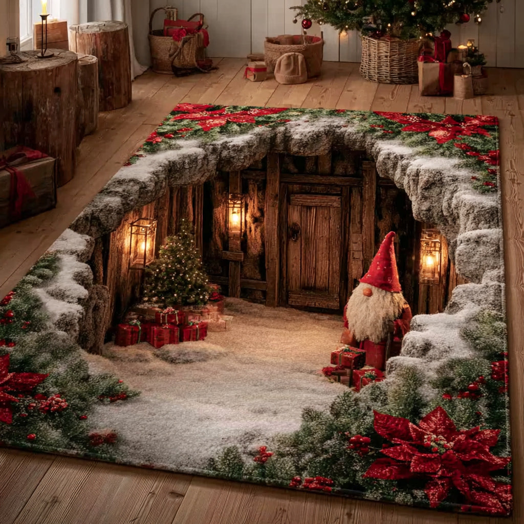 Poinsettia Gnome Area Rug - Non-Slip Washable 3D Print Rug for Living Room & BedroomTVC2108283