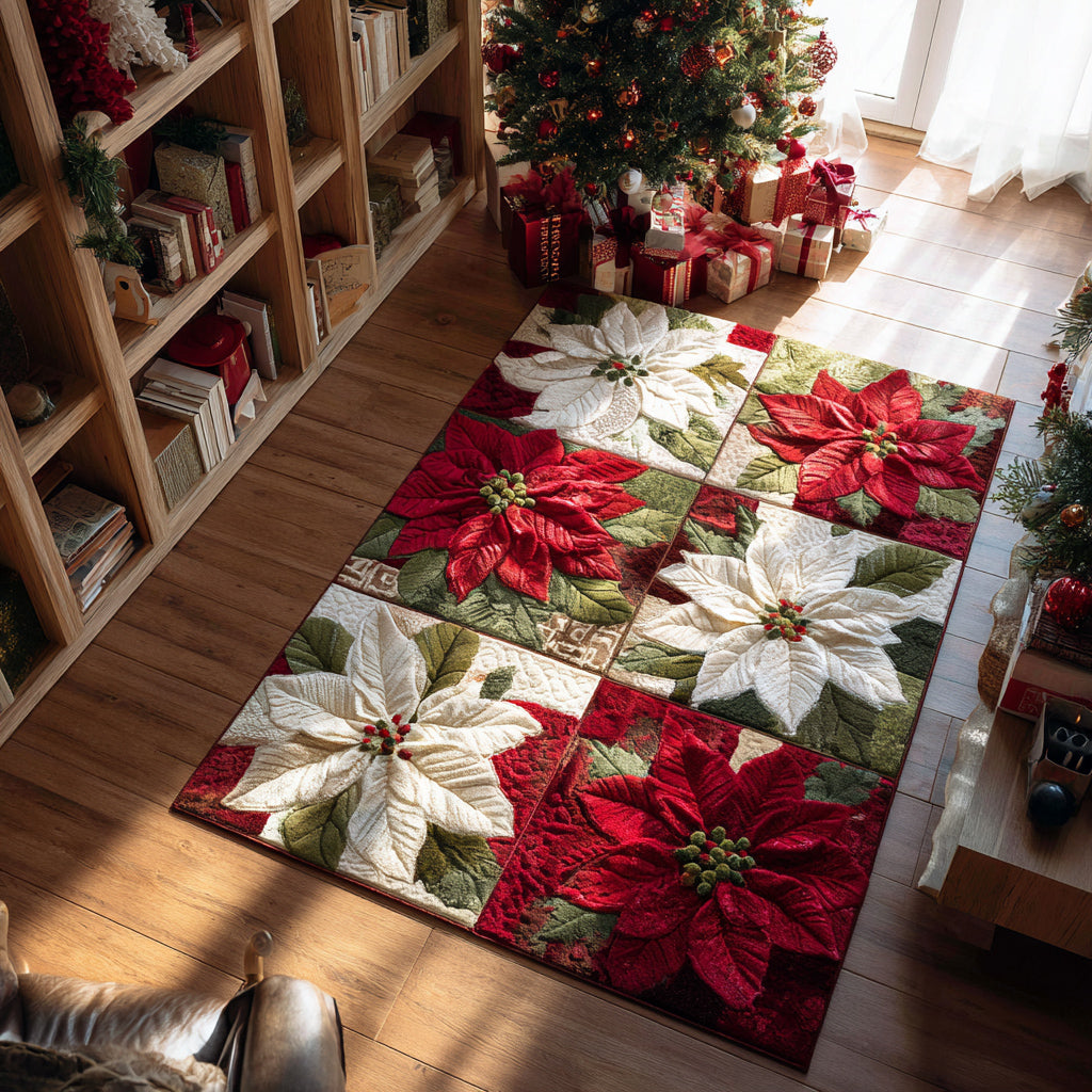 Poinsettia Square Garden Area Rug - Non-Slip Washable 3D Print Rug for Living Room & BedroomTVC2108283