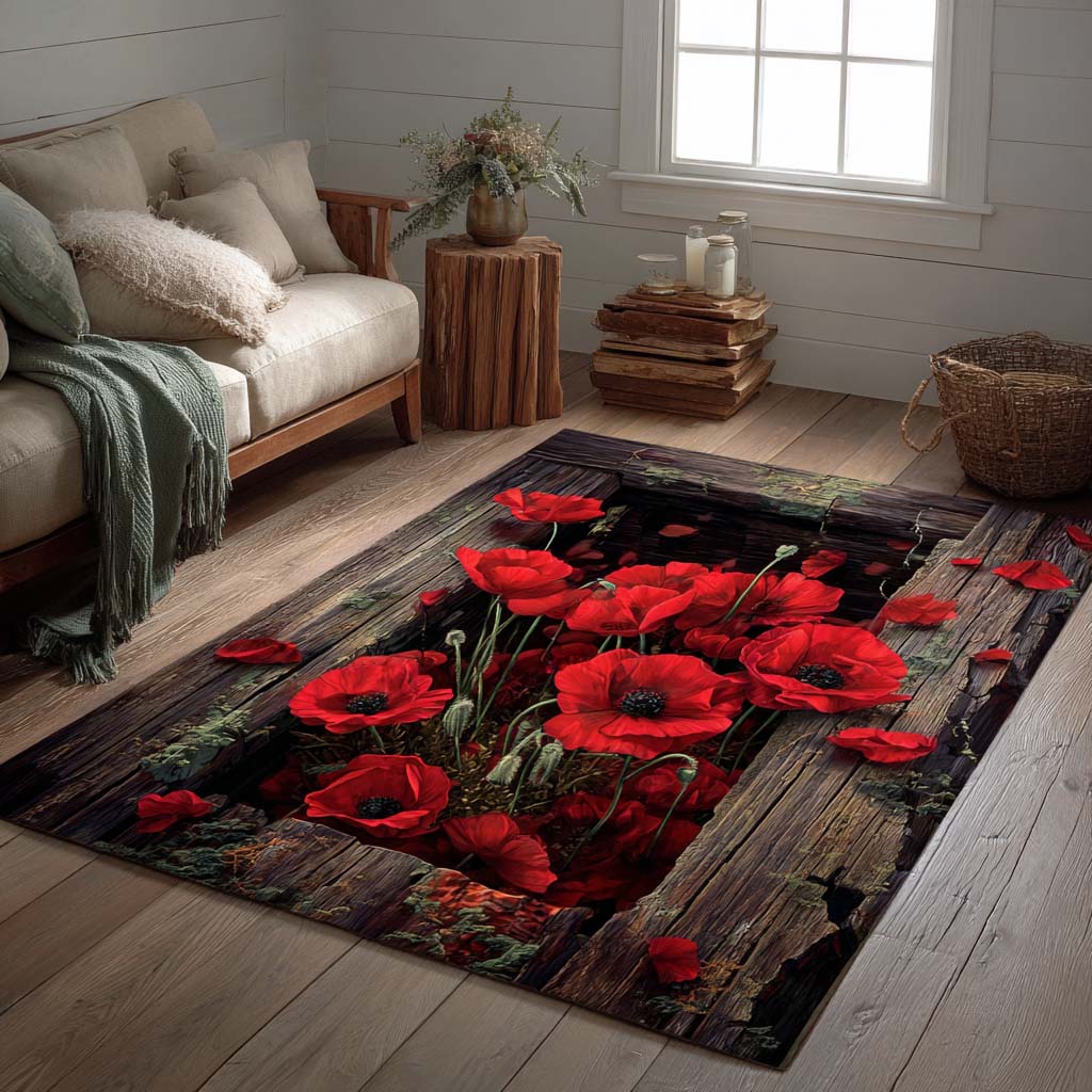 Poppy Meadow Area Rug - Non-Slip Washable 3D Print Rug for Living Room & BedroomTVC2108283
