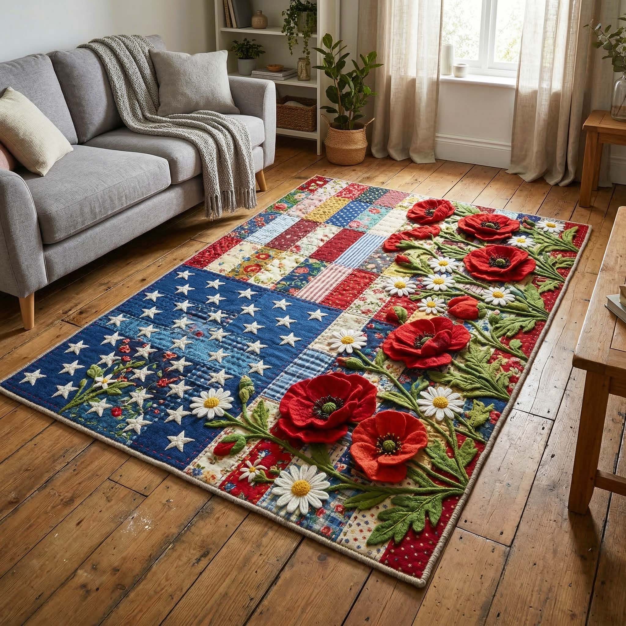 Poppy Patchwork Area Rug - Non-Slip Washable 3D Print Rug for Living Room & BedroomTVC2108400