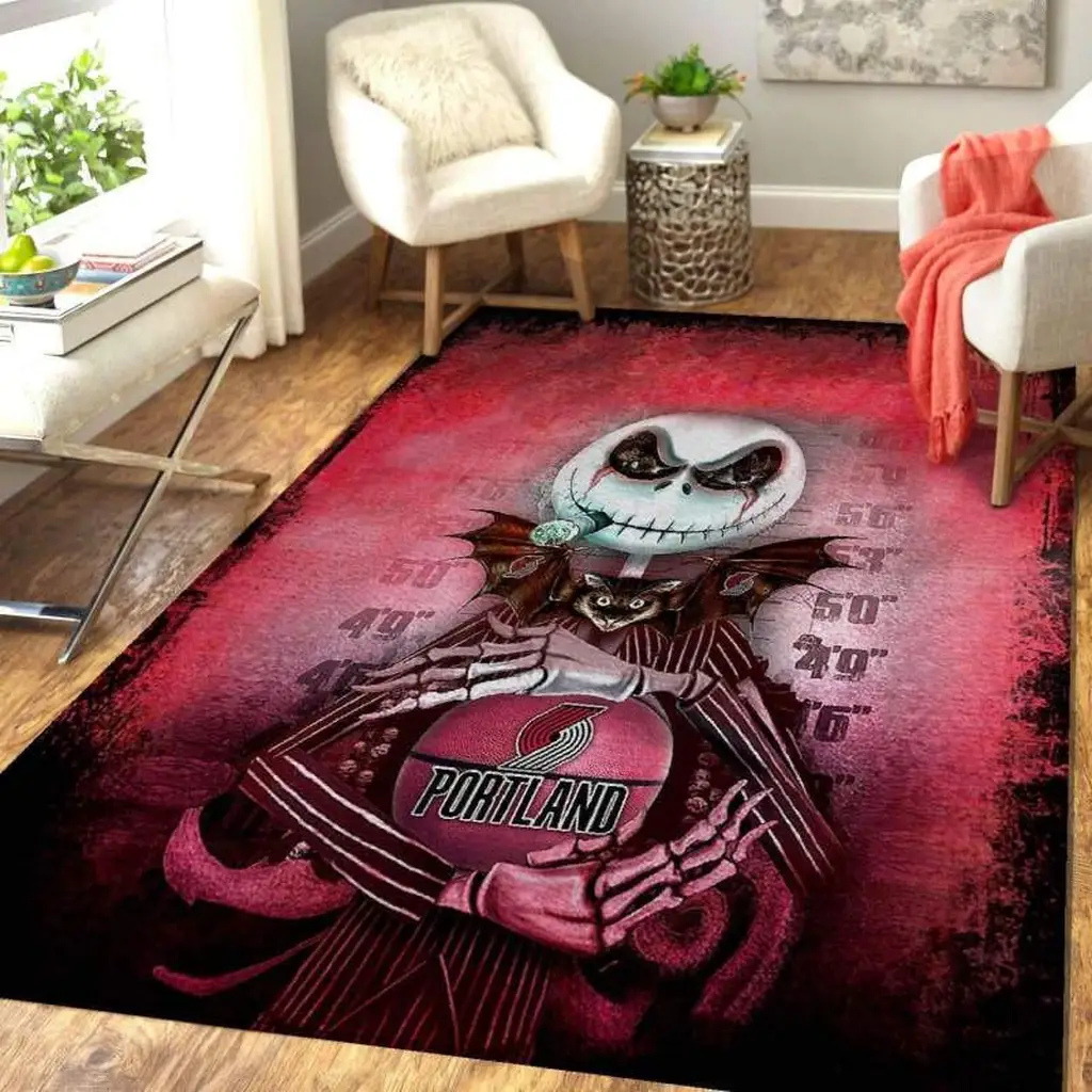 Portland Basketball Skeleton Rug for Home Decor Black and Red
