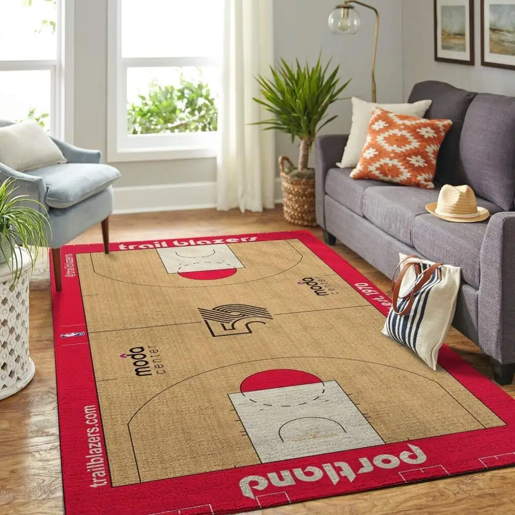 Portland Trail Blazers Rug - Basketball Court Colors Beige and Red