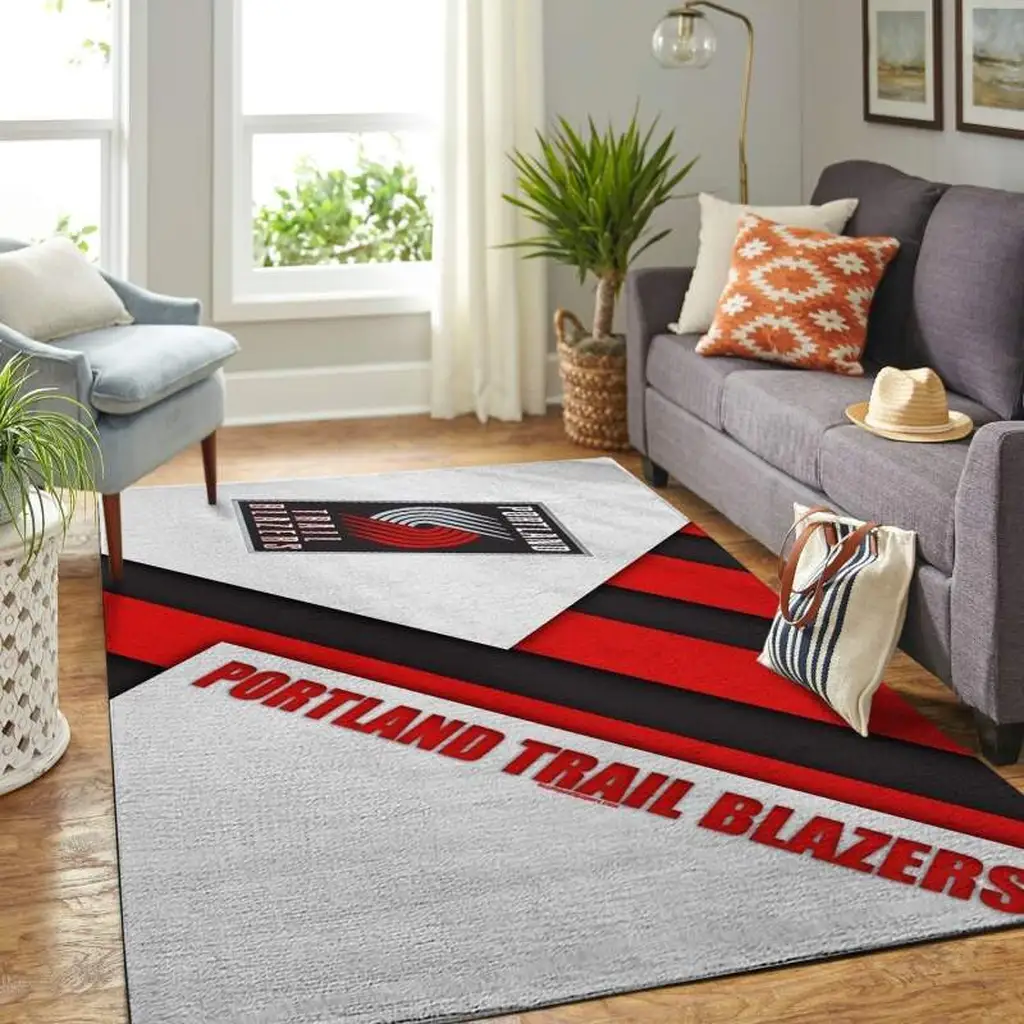 Portland Trail Blazers Rug - Modern Area for Living Room Red and Gray