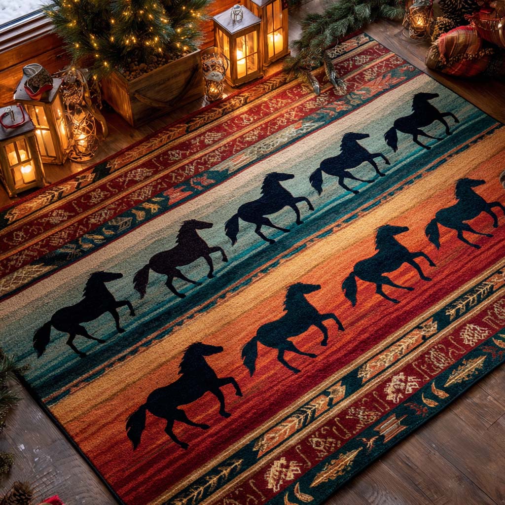 Prairie Mustang Run Area Rug - Non-Slip Washable 3D Print Rug for Living Room & BedroomTVC2108283