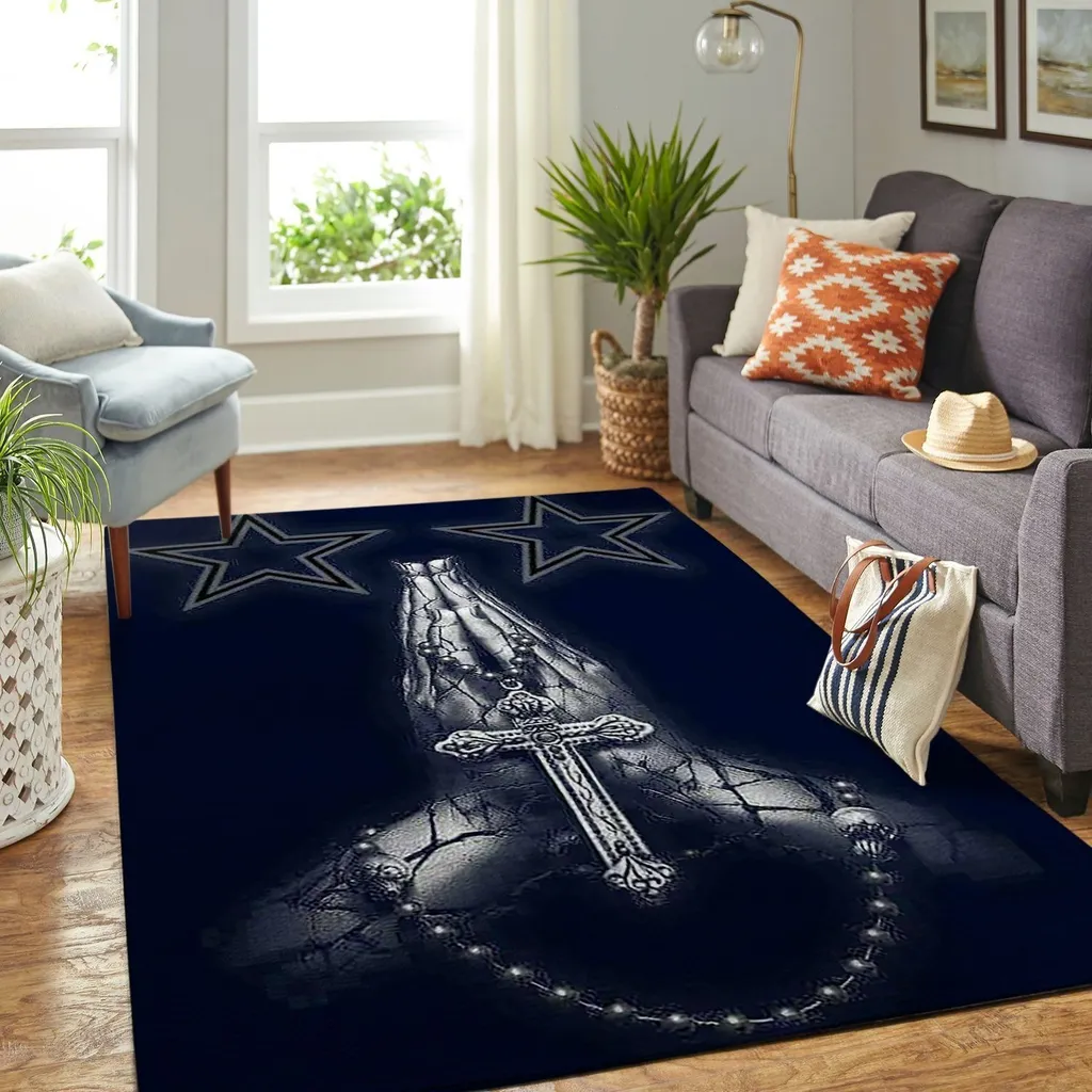Prayer Hands Cross Rosary Area Rug for Living Room Black and Gray