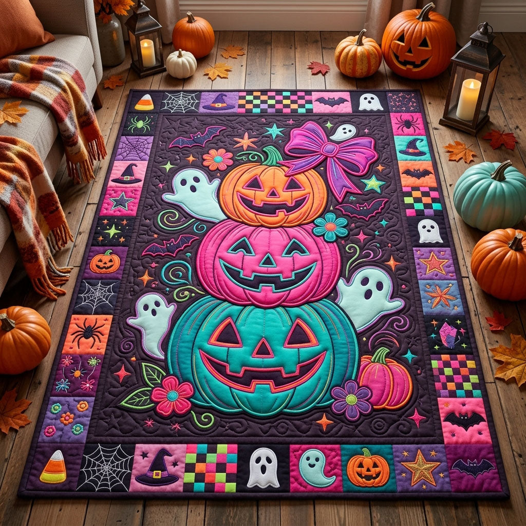 Preppy Neon Halloween Pumpkin Halloween Area Rug - Non-Slip Washable 3D Print Rug for Living Room & BedroomTVC2108400