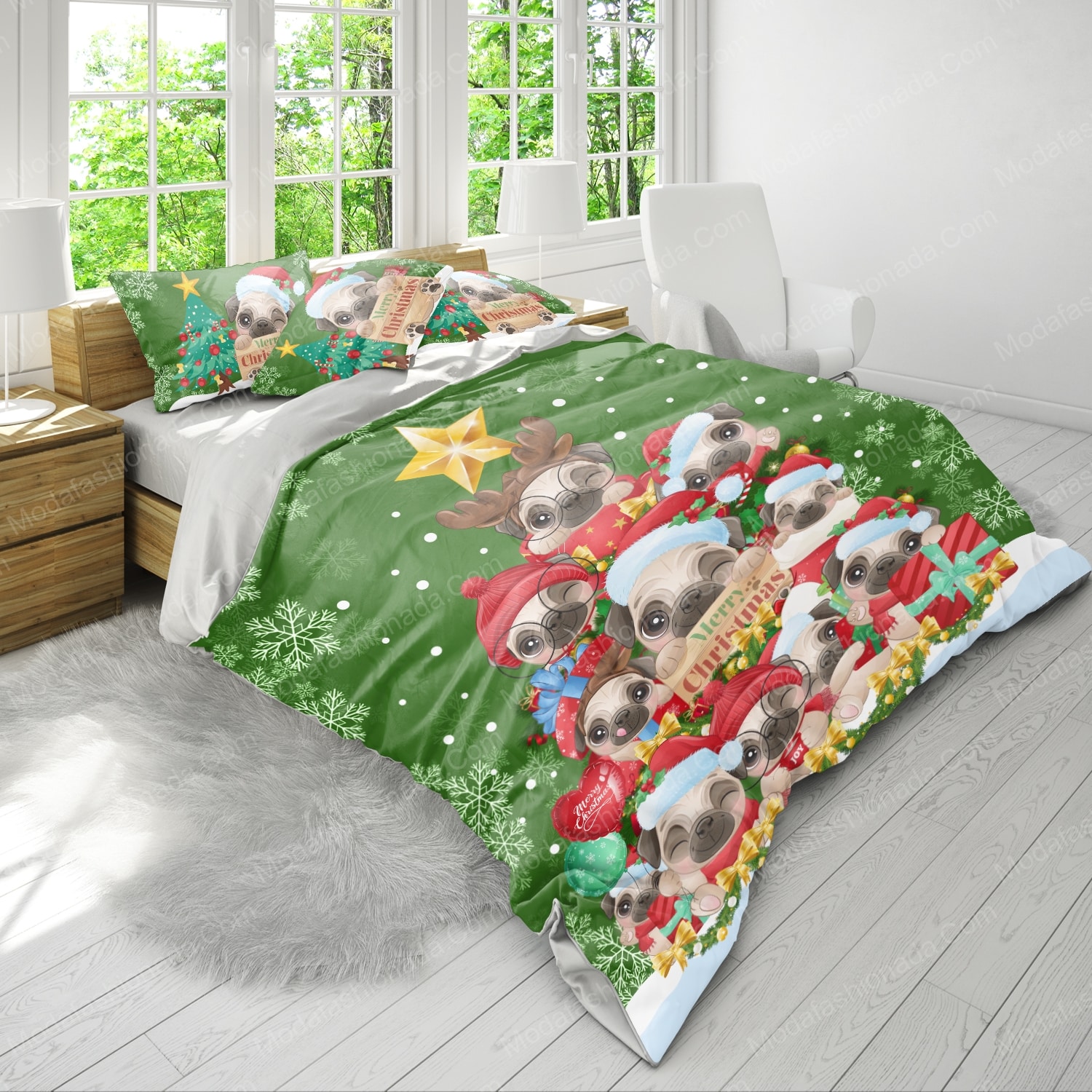 Pug Christmas Tree Bedding Sets