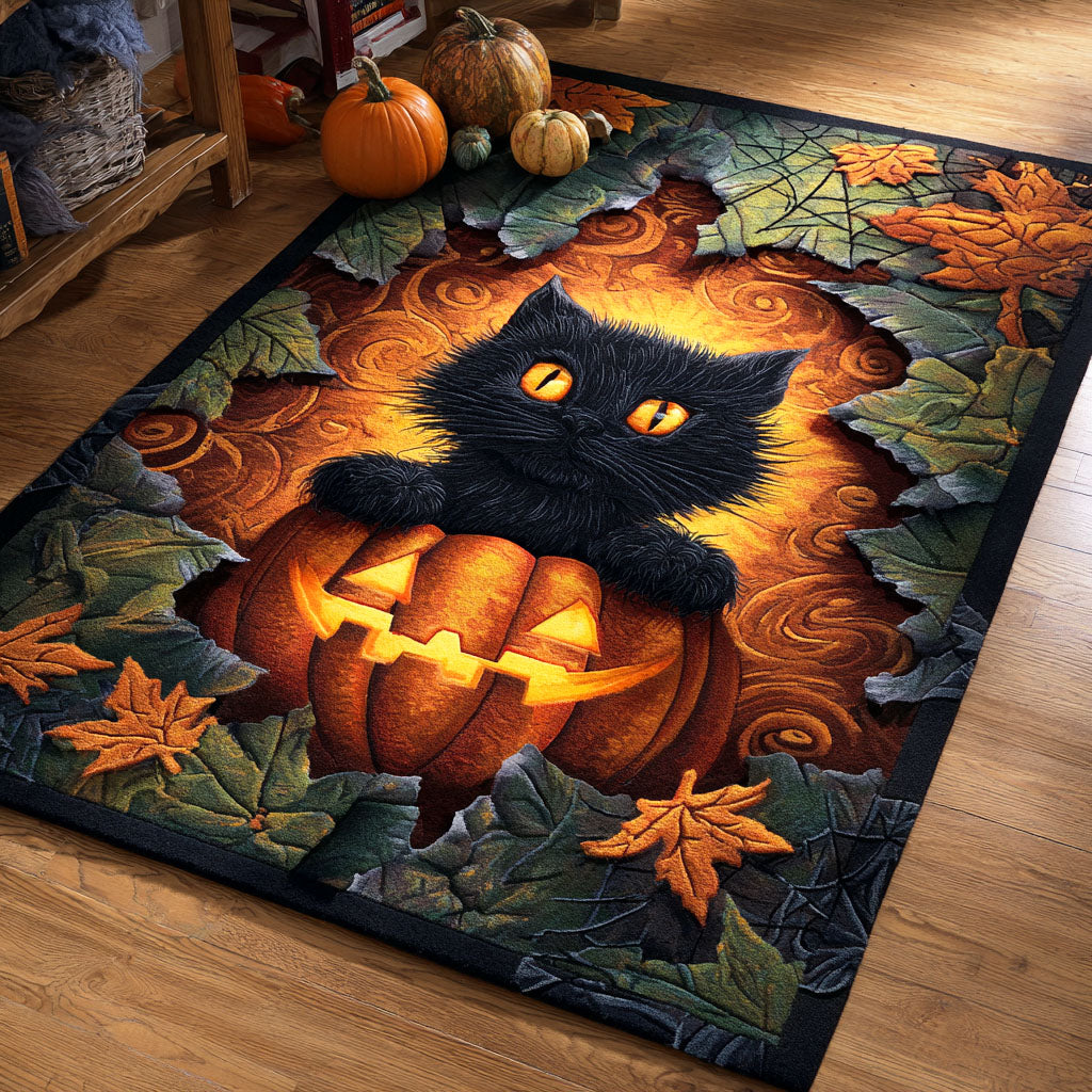 Pumpkin Cat Glow Halloween Area Rug - Non-Slip Washable 3D Print Rug for Living Room & BedroomTVC2108282