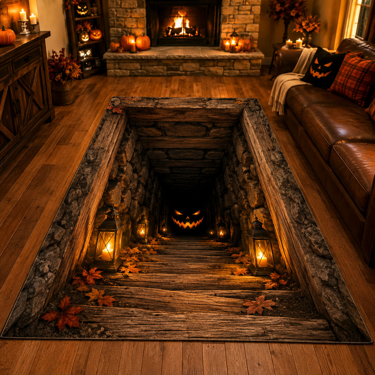 Pumpkin Cellar Halloween Area Rug - Non-Slip Washable 3D Print Rug for Living Room & BedroomTVC2108282