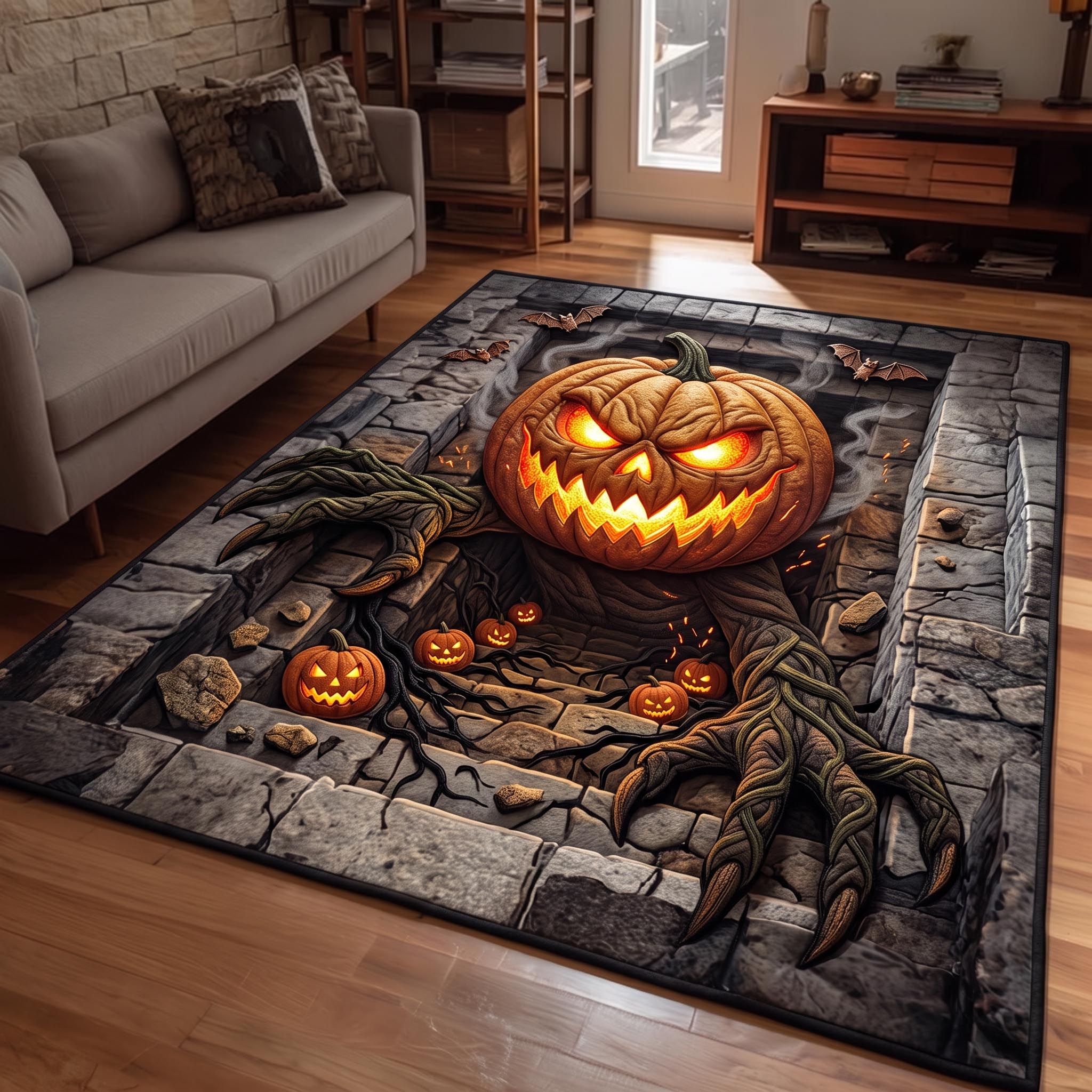 Pumpkin Emergence Halloween Area Rug - Non-Slip Washable 3D Print Rug for Living Room & BedroomTVC2108399