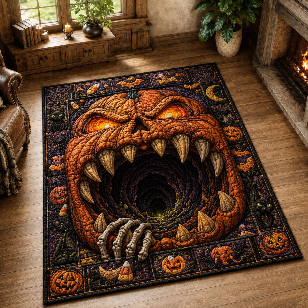 Pumpkin Monster Mouth Portal Halloween Area Rug - Non-Slip Washable 3D Print Rug for Living Room & BedroomTVC2108366