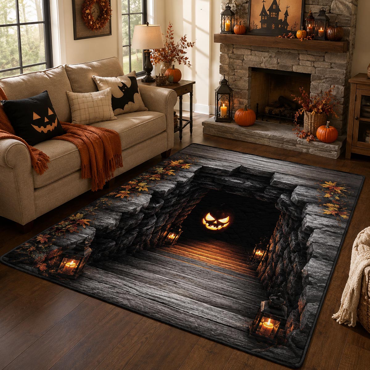 Pumpkin Passage Halloween Area Rug - Non-Slip Washable 3D Print Rug for Living Room & BedroomTVC2108282