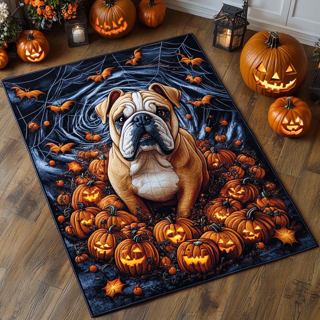 Pumpkin Patch Bulldog Halloween Area Rug - Non-Slip Washable 3D Print Rug for Living Room & BedroomTVC2108282