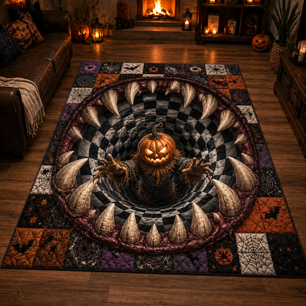Pumpkin Vortex Halloween Area Rug - Non-Slip Washable 3D Print Rug for Living Room & BedroomTVC2108281