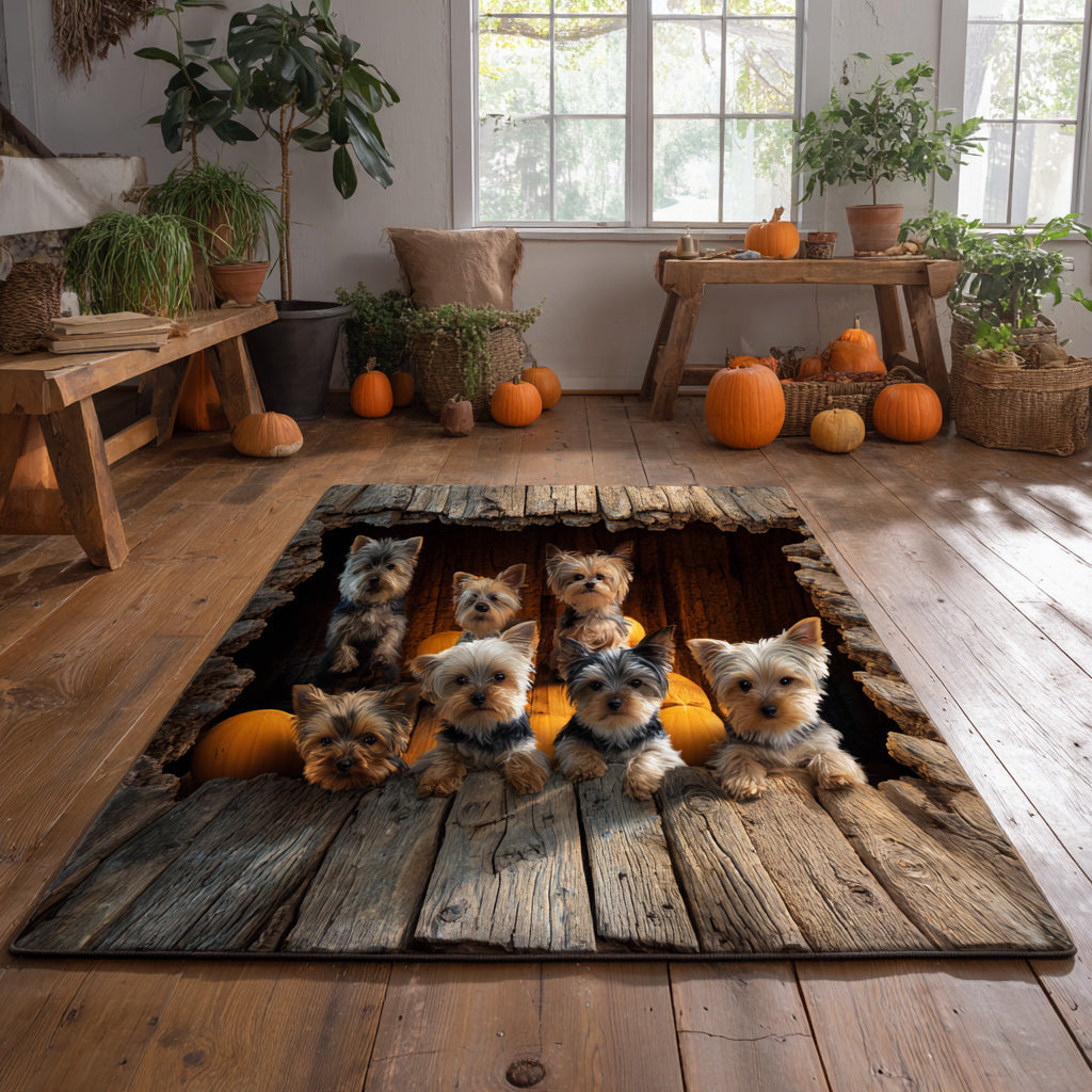 Pumpkin Yorkie Halloween Area Rug - Non-Slip Washable 3D Print Rug for Living Room & BedroomTVC2108281