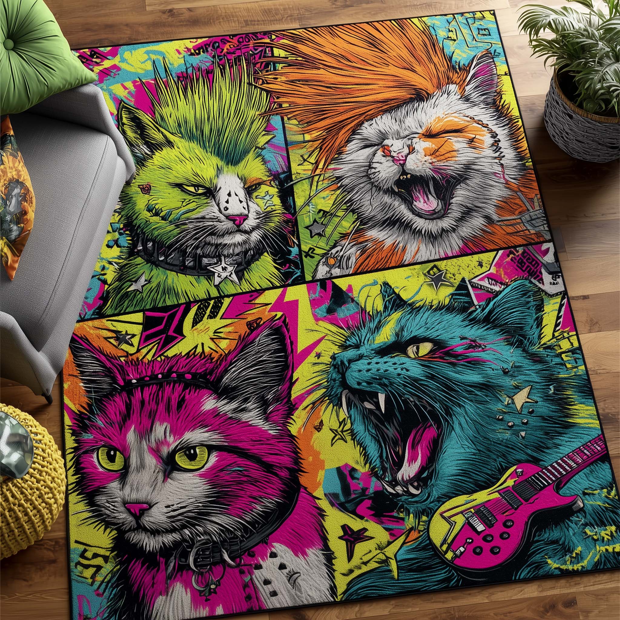 Punk Paws Area Rug - Non-Slip Washable 3D Print Rug for Living Room & BedroomTVC2108399