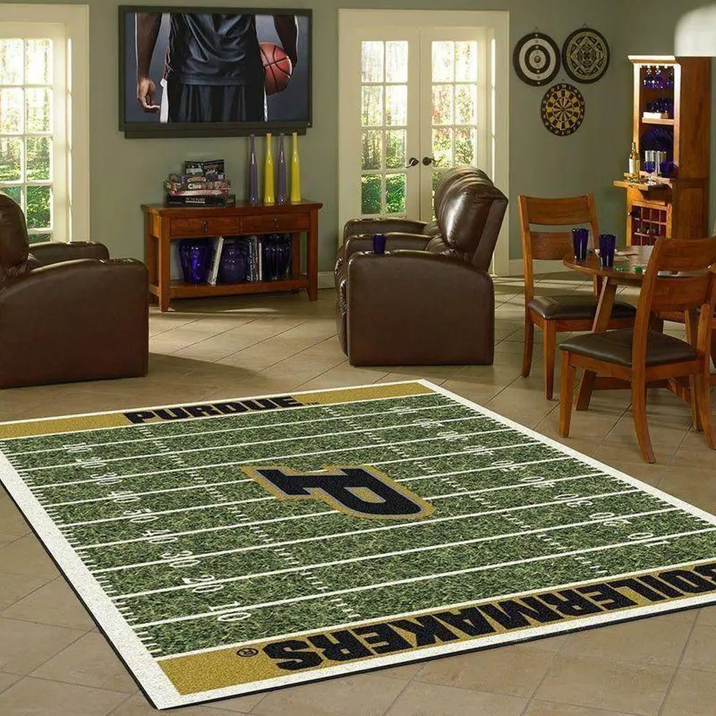 Purdue Boilermakers Football Field Rug Game Room Decor Black and Green