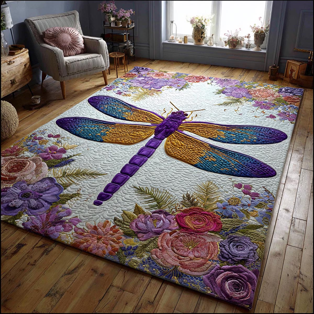 Quiet Dragonfly Area Rug - Non-Slip Washable 3D Print Rug for Living Room & BedroomTVC2108281