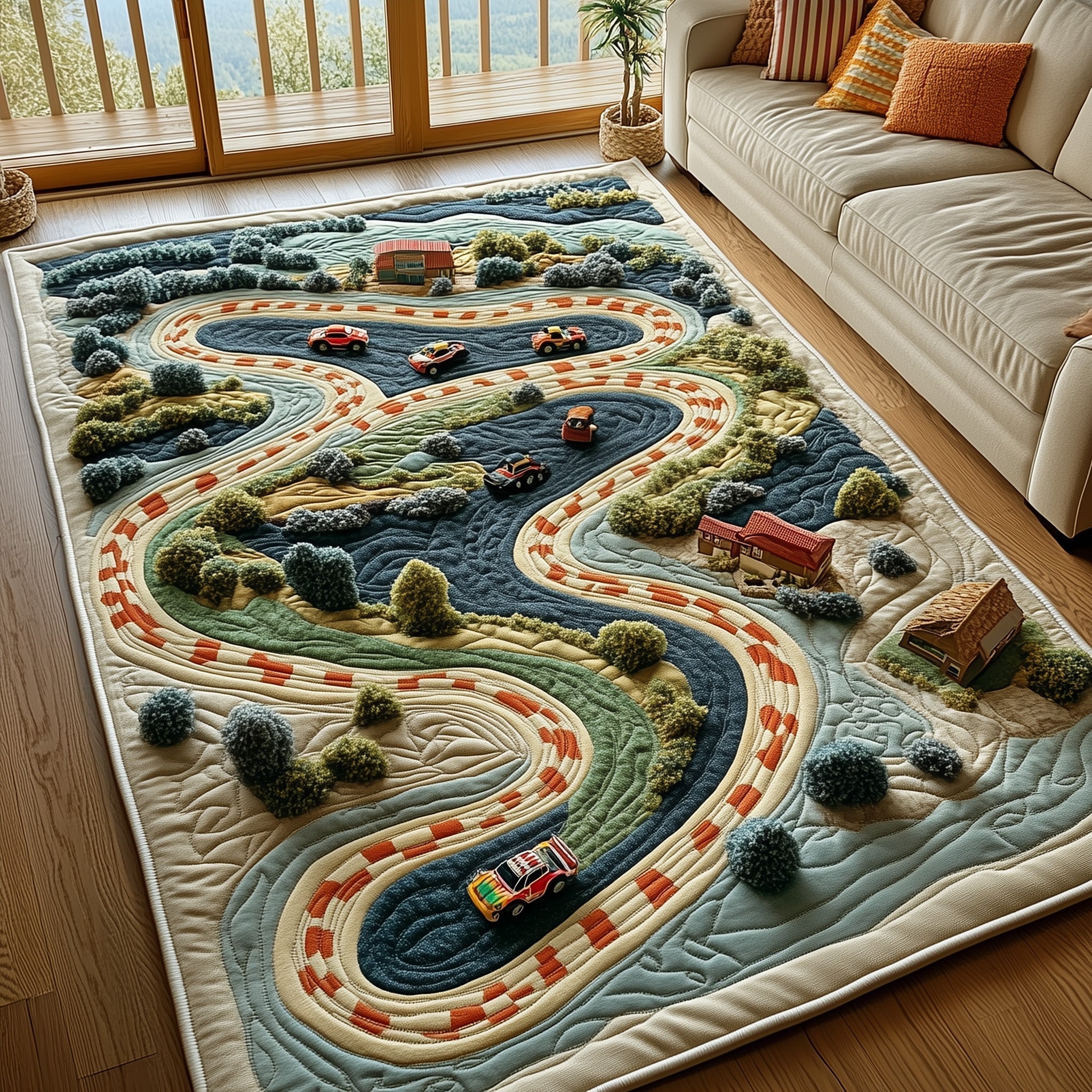 Racetrack Area Rug - Non-Slip Washable 3D Print Rug for Living Room & BedroomTVC2108366