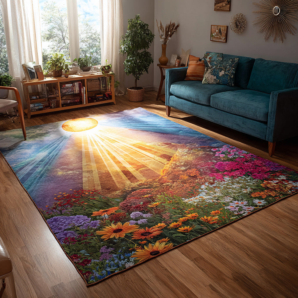 Radiant Bloom Area Rug - Non-Slip Washable 3D Print Rug for Living Room & BedroomTVC2108281