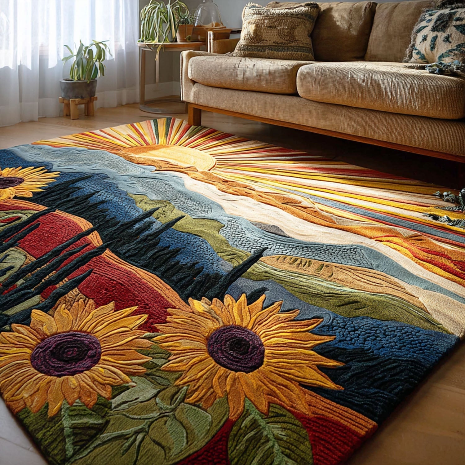 Radiant Dawn Area Rug - Non-Slip Washable 3D Print Rug for Living Room & BedroomTVC2108281
