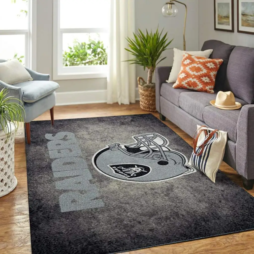Raiders Football Helmet Area Rug for Game Room Decor Blue and Yellow