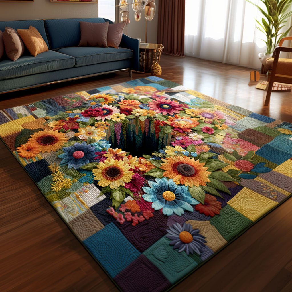 Rainbow Blossom Field Area Rug - Non-Slip Washable 3D Print Rug for Living Room & BedroomTVC2108280