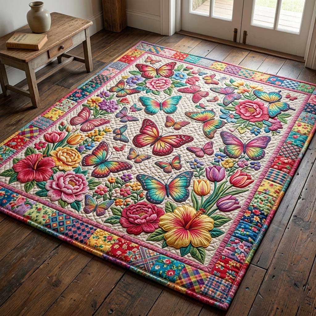 Rainbow Butterfly Garden Area Rug - Non-Slip Washable 3D Print Rug for Living Room & BedroomTVC2108398