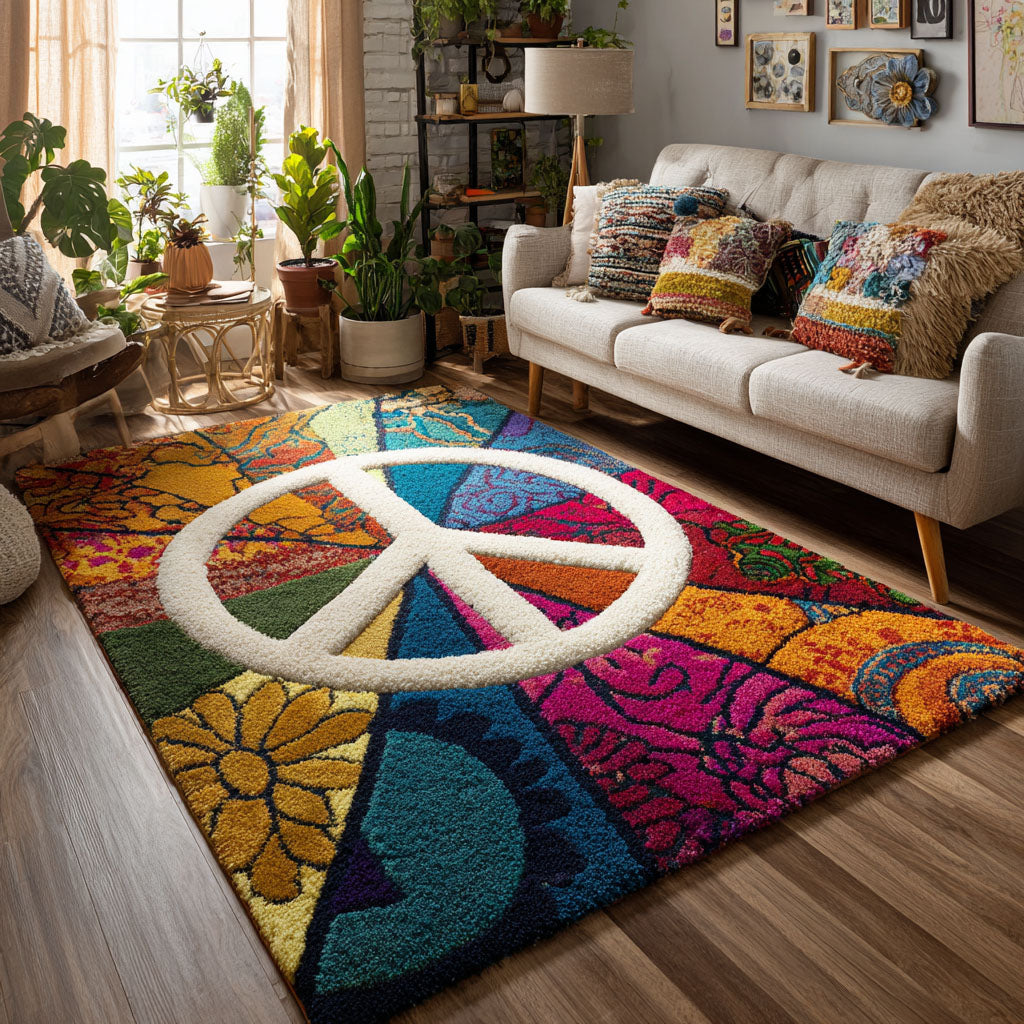 Rainbow Peace Area Rug - Non-Slip Washable 3D Print Rug for Living Room & BedroomTVC2108213