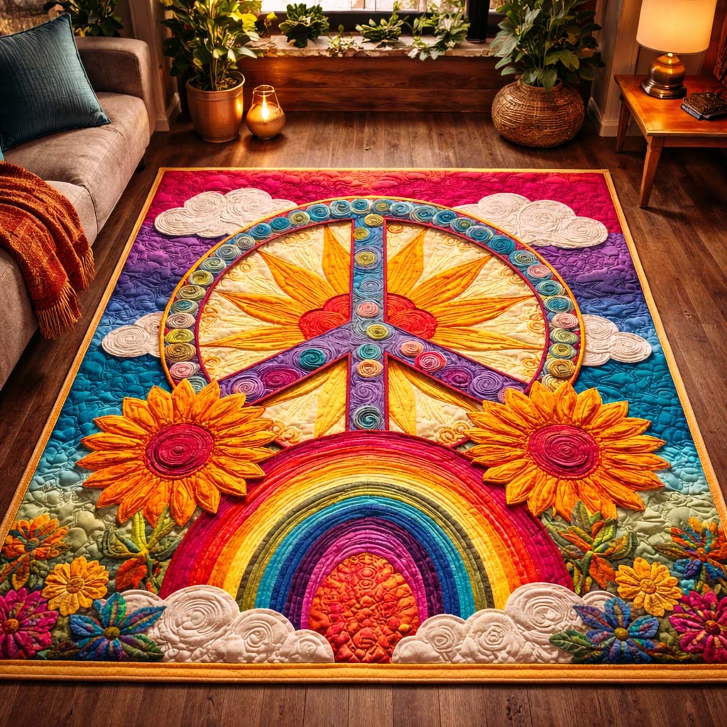 Rainbow Peace Dream Area Rug - Non-Slip Washable 3D Print Rug for Living Room & BedroomTVC2108398